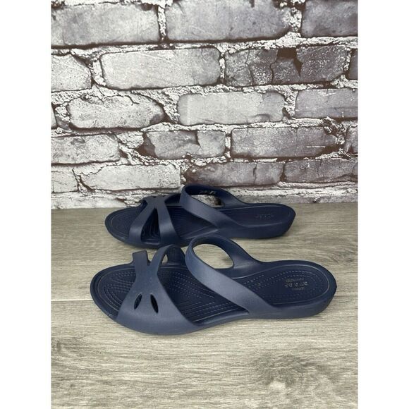 Crocs KELLI Iconic Comfort Navy Blue Slip On Slides Sandals Women Sz 10M US/41EU - Picture 12 of 16